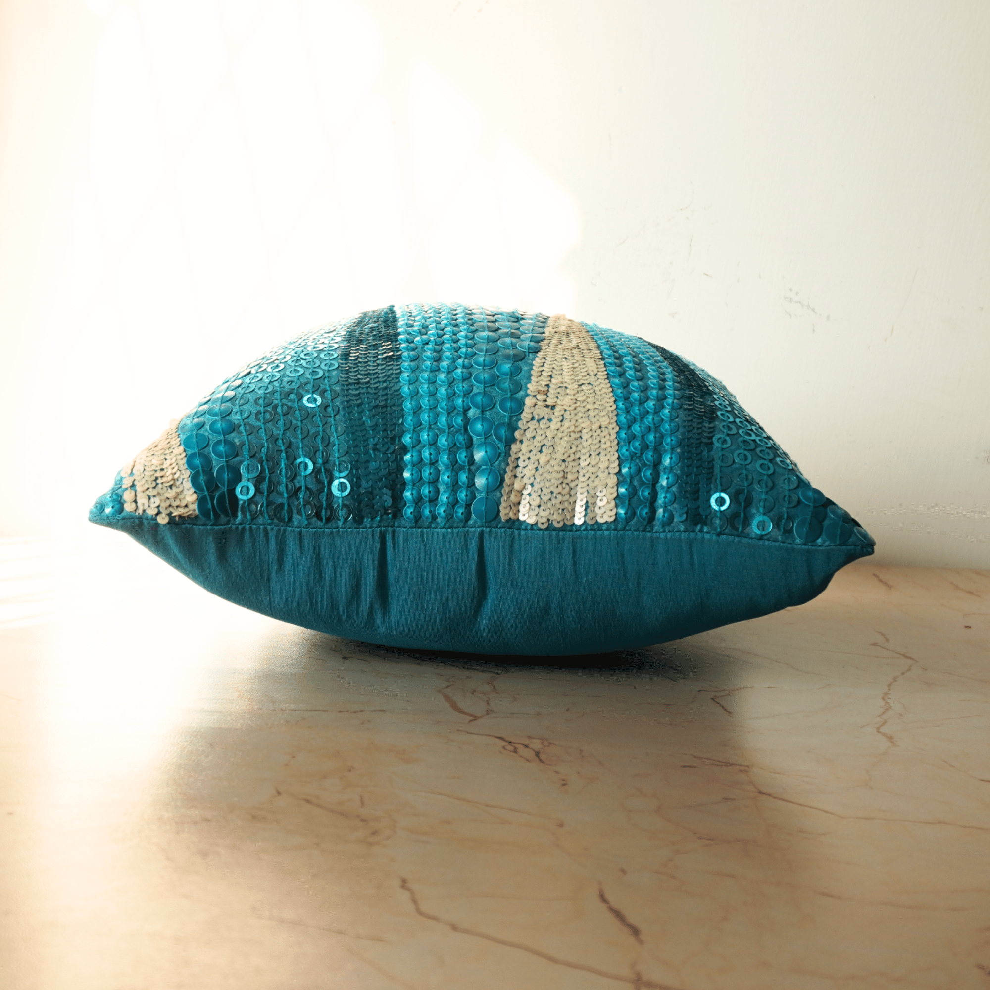 Handcrafted Turquoise Cushion Cover – 16"x16"
