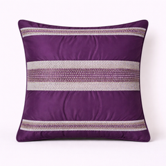 Handcrafted Purple Cushion Cover – 16"x16" | Striped Embellished Design | Premium Poly Cotton