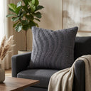 Black Textured Decorative Cushion Cover | 16"x16" Modern Wave Pattern Cushion Cover