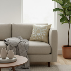 Handcrafted Beige Floral Cushion Cover – 12"x12", Premium Poly Cotton