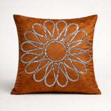 Hand Crafted Cushion Cover – Rust | 16"x16" | Poly Cotton Fabric | Floral Design