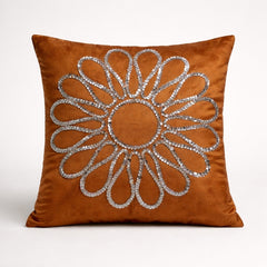 Hand Crafted Cushion Cover – Rust | 16"x16" | Poly Cotton Fabric | Floral Design