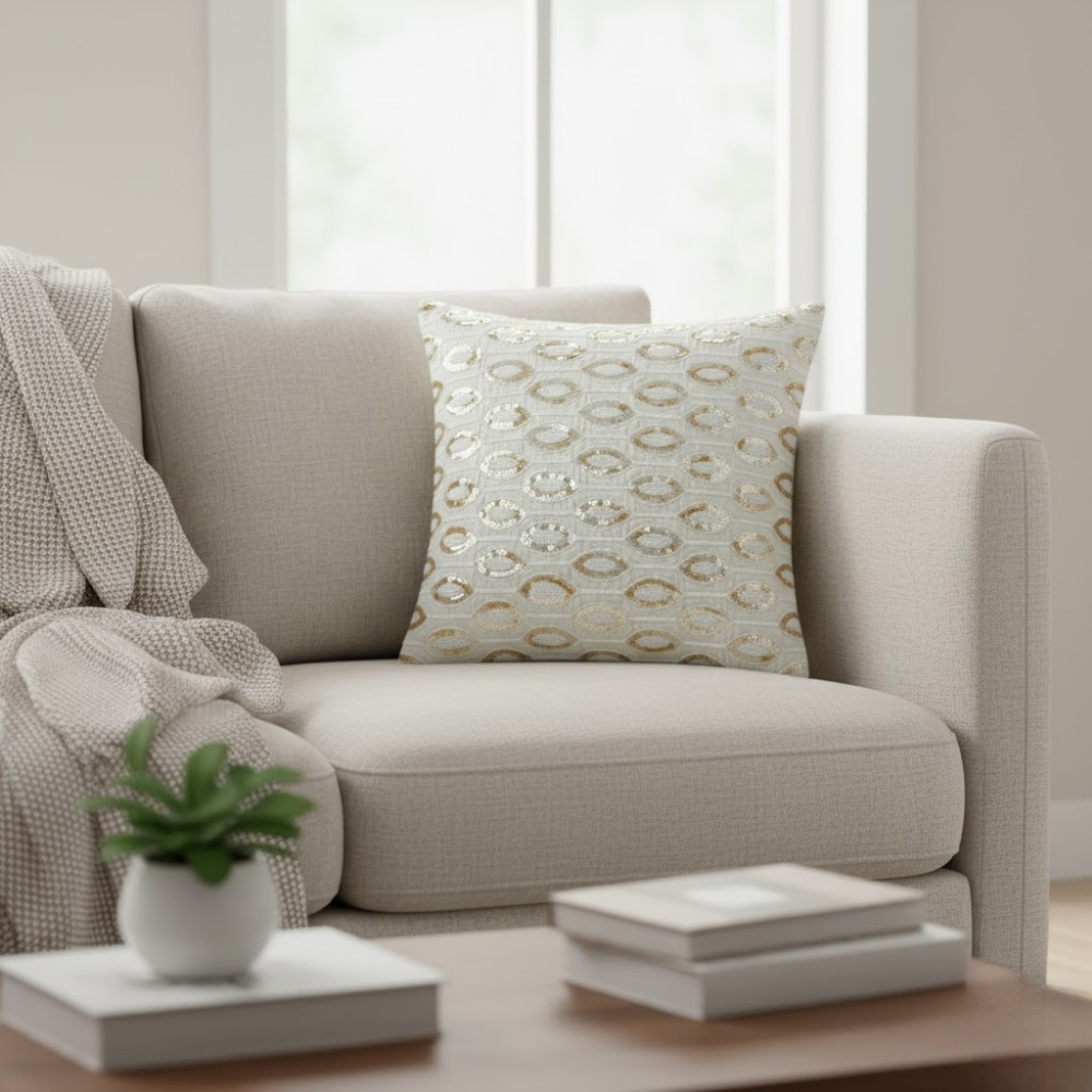 Handcrafted Cream Cushion Cover – 16"x16", Premium Poly Cotton