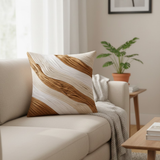 Fabric-Crafted Camel Cushion Cover – 12"x12" | Triple-Tone Pleated Waves | Premium Poly Cotton
