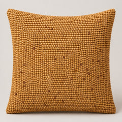 Handcrafted Cushion Cover – Beige | 16"x16" | Poly Cotton Wood Fabric | Premium Beaded Texture Design
