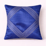 Fabric Crafted Cushion Cover – Blue | 16"x16" | Poly Cotton | Elegant Stitched Geometric Design