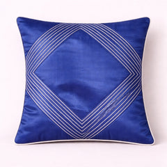Fabric Crafted Cushion Cover – Blue | 16"x16" | Poly Cotton | Elegant Stitched Geometric Design