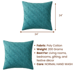 Fabric-Crafted Turquoise Cushion Cover – 24"x24" | Textured Wave Design | Premium Poly Cotton