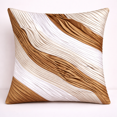 Fabric-Crafted Camel Cushion Cover – 12"x12" | Triple-Tone Pleated Waves | Premium Poly Cotton