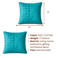 Fabric-Crafted Turquoise Cushion Cover – 12"x12" | Premium Poly Cotton | Elegant Dual Panel Design