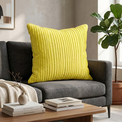 Fabric Crafted Cushion Cover – Yellow | 16"x16" | Poly Cotton Foam Fabric | Elegant Ribbed Texture Design