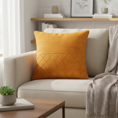 Fabric-Crafted Gold Yellow Cushion Cover – 12"x12" | Diamond Quilted Texture | Premium Poly Cotton