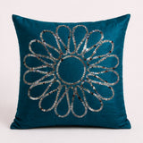 Hand Crafted Cushion Cover – Turquoise | 16"x16" | Poly Cotton Fabric | Floral Design