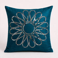 Hand Crafted Cushion Cover – Turquoise | 16"x16" | Poly Cotton Fabric | Floral Design