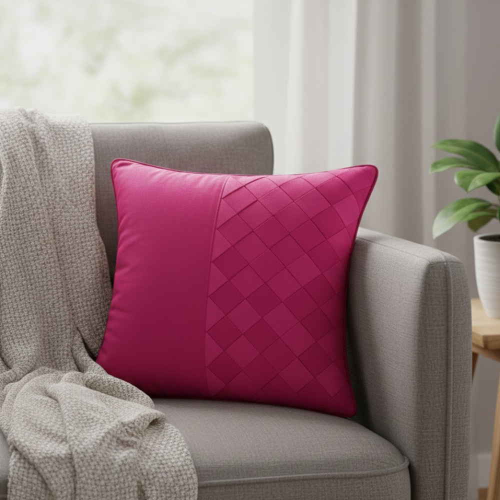 Fabric-Crafted Cushion Cover – Pink | 12"x12" | Poly Cotton | Soft & Stylish