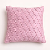 Fabric Crafted Cushion Cover – Pink | 16"x16" | Poly Cotton Fabric | Elegant Embossed Wavy Pattern Design