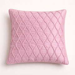 Fabric Crafted Cushion Cover – Pink | 16"x16" | Poly Cotton Fabric | Elegant Embossed Wavy Pattern Design