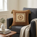 Hand Crafted Cushion Cover – Bronze | 12"x12" | Poly Cotton | Embroidered Medallion Design
