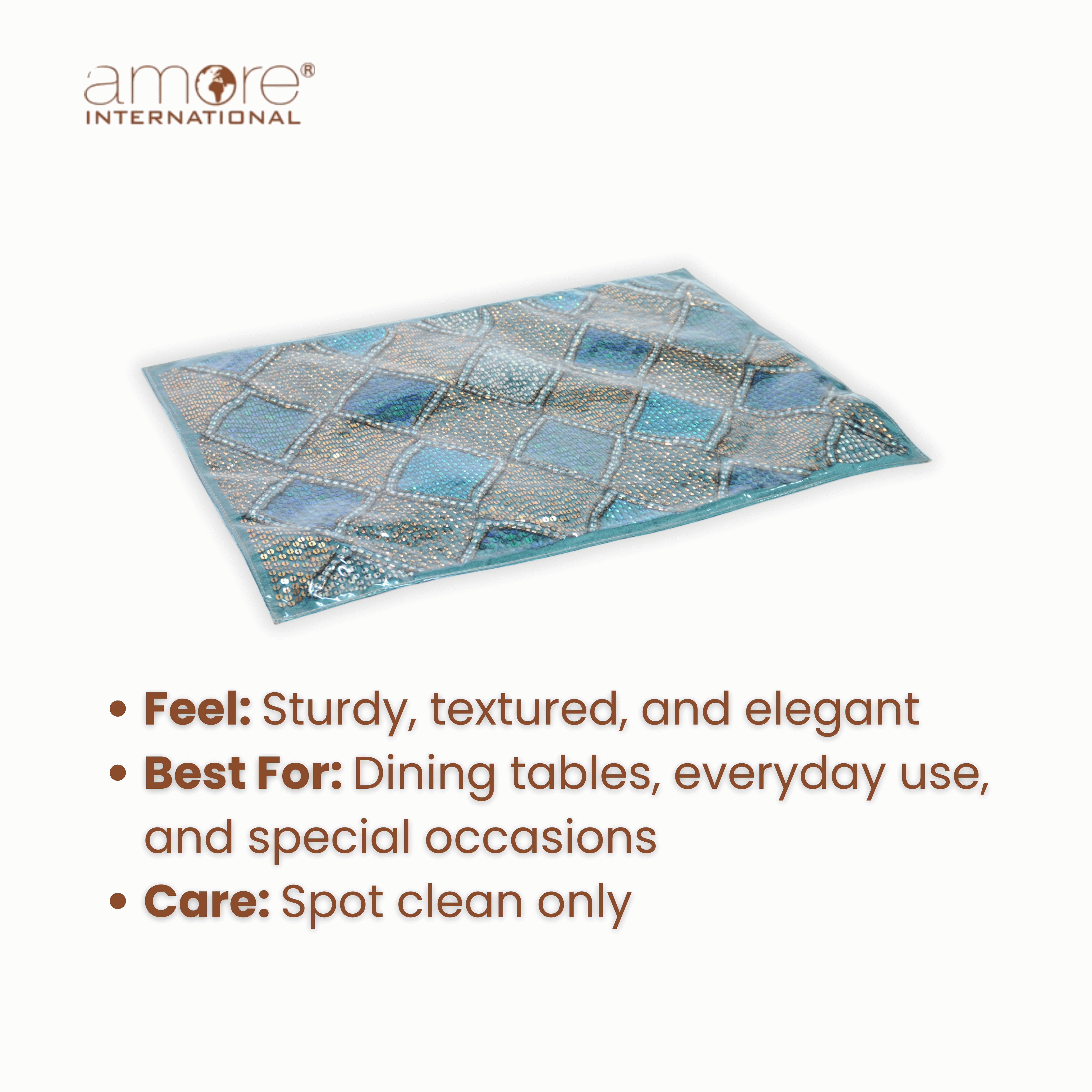 Handcrafted Laminated Placemat – Turquoise, 12"x18"