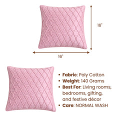 Fabric Crafted Cushion Cover – Pink | 16"x16" | Poly Cotton Fabric | Elegant Embossed Wavy Pattern Design