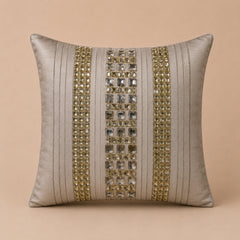 Handcrafted Cushion Cover – Cream | 12"x12" | Premium Stone Work Decorative Cushion Cover