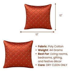 Coral Diamond Quilted Decorative Cushion Cover | 12"x12" Elegant Embellished Cushion Cover
