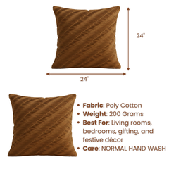 Fabric-Crafted Bronze Cushion Cover – 24"x24" | Textured Wave Pattern | Premium Poly Cotton