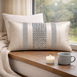 Hand Crafted Bolster Cover – White | 20"x8" | Poly Cotton Fabric | Embellished Designer Pattern