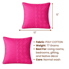 Fabric-Crafted Cushion Cover – Pink | 12"x12" | Poly Cotton | Soft & Stylish