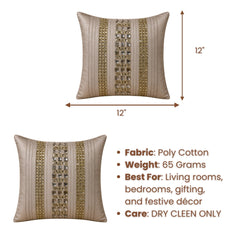 Handcrafted Cushion Cover – Cream | 12"x12" | Premium Stone Work Decorative Cushion Cover
