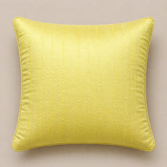 Fabric Crafted Cushion Cover – Yellow | 16"x16" | Poly Cotton Foam Fabric | Elegant Ribbed Texture Design