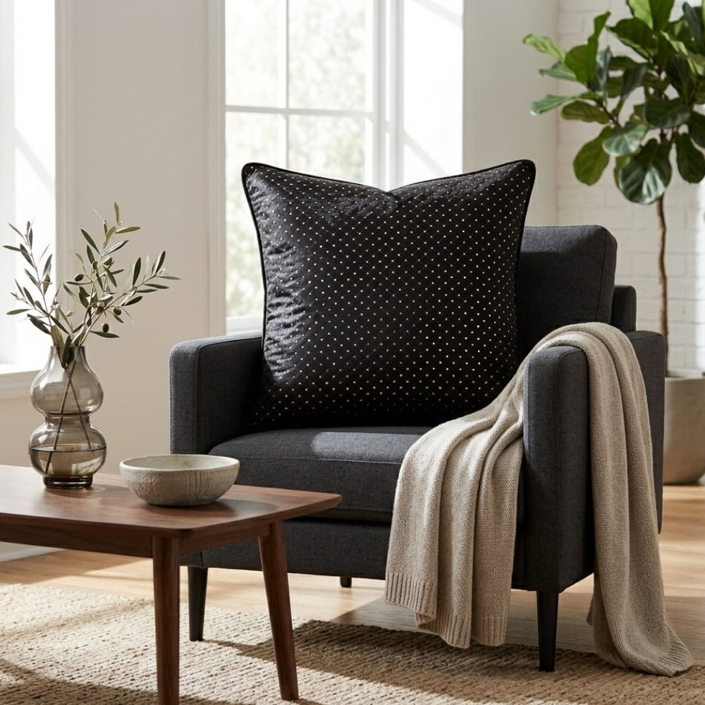 Fabric Crafted Cushion Cover – Black Gold | 16"x16" | Poly Cotton | Luxury Textured Design