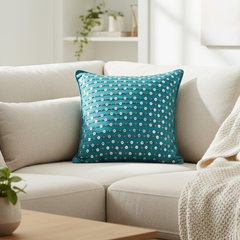 Handcrafted Turquoise Cushion Cover – 16"x16", Premium Poly Cotton