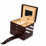 Luxury Brown Crocodile Leather Jewellery Vanity Box with Mirror, Multi-Layer Expandable Storage & Portable Travel Organizer (20.32 × 17.27 × 16.51 cm)