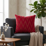 Handcrafted Cushion Cover – Red | 16"x16" | Zigzag Embroidered Decorative Cushion Cover
