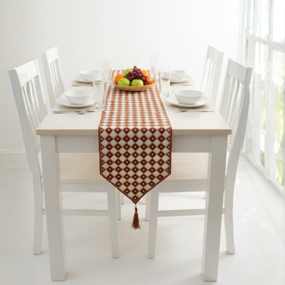 Handcrafted Cream Table Runner – 12"x70", Premium Poly Cotton