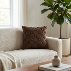 Hand Crafted Cushion Cover – Clay | 12"x12" | Poly Cotton | Diamond Button Tufted Design