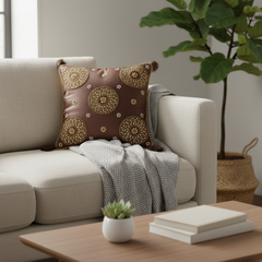 Handcrafted Brown Cushion Cover – 16"x16", Premium Poly Cotton