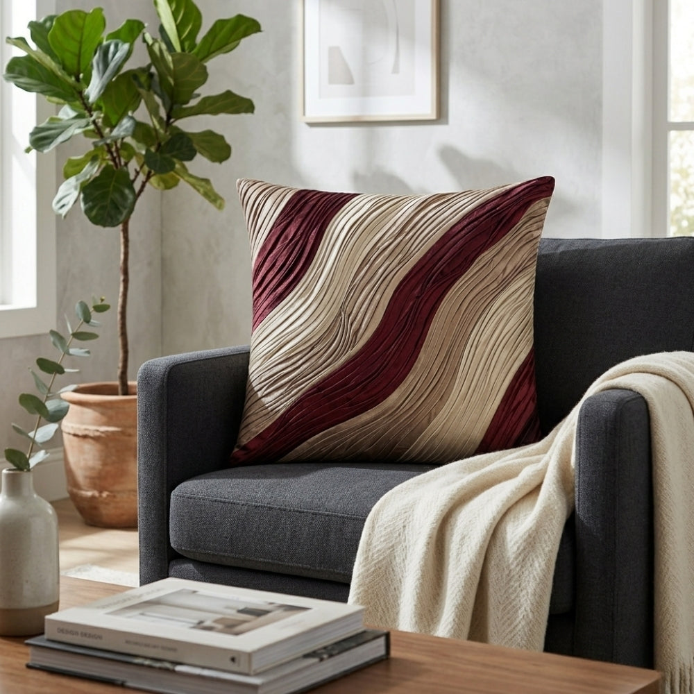 Fabric Crafted Cushion Cover – Bronze | 16"x16" | Poly Cotton Fabric | Elegant Wavy Textured Design