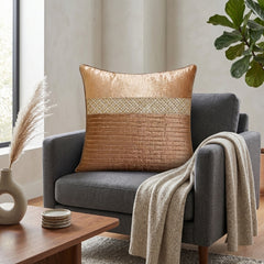 Fabric Crafted Cushion Cover – Light Brown | 16"x16" | Chanil Fabric | Premium Textured Designer Cushion Cover