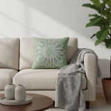 Handcrafted Light Green Floral Cushion Cover – 12"x12", Premium Poly Cotton
