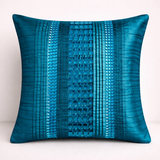 Hand Crafted Cushion Cover – Turquoise | 16"x16" | Poly Cotton | Textured Panel Design