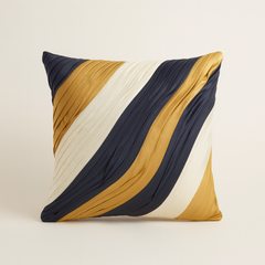 Fabric-Crafted Black Cushion Cover – 12"x12" | Poly Cotton | Triple-Tone Pleated Waves | Premium Modern Décor