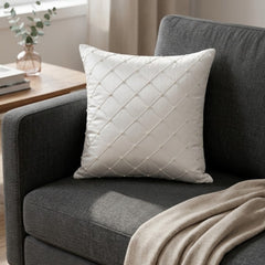 White Diamond Quilted Decorative Cushion Cover | 12"x12" Elegant Embellished Cushion Cover