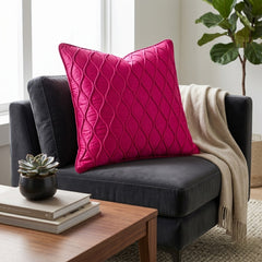 Fabric Crafted Cushion Cover – Dark Pink | 16"x16" | Poly Cotton Fabric | Elegant Embossed Wavy Pattern Design