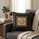 Handcrafted Cushion Cover – Black | 12"x12" | Traditional Embroidered Tassel Decorative Cushion Cover