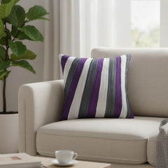 Fabric-Crafted Dark Gray Cushion Cover – 16"x16", Multi-Stripe Textured Design in Premium Poly Cotton