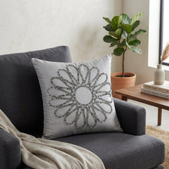 Hand Crafted Cushion Cover – White | 16"x16" | Poly Cotton Fabric | Floral Design