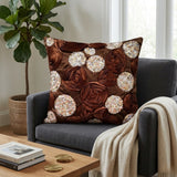 Hand Crafted Cushion Cover – Brown | 16"x16" | Poly Cotton | Embroidered Sequin Rosette Design