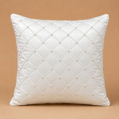 White Diamond Quilted Decorative Cushion Cover | 12"x12" Elegant Embellished Cushion Cover